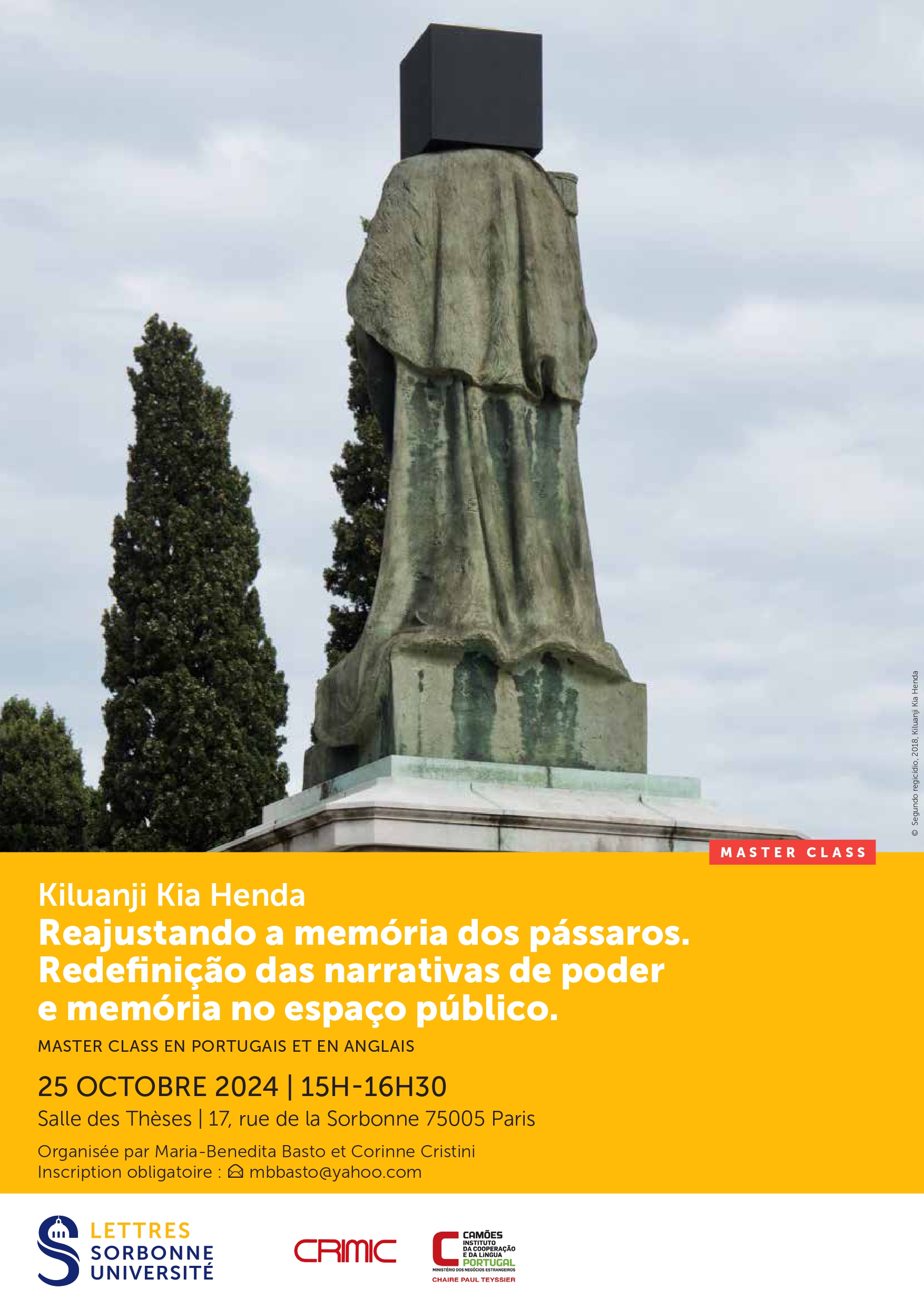 Masterclass de Kiluanji Kia Henda. Reajustando a memória dos pássaros – Redefinição das narrativas de memória e poder no espaço público (en portugais et en anglais)