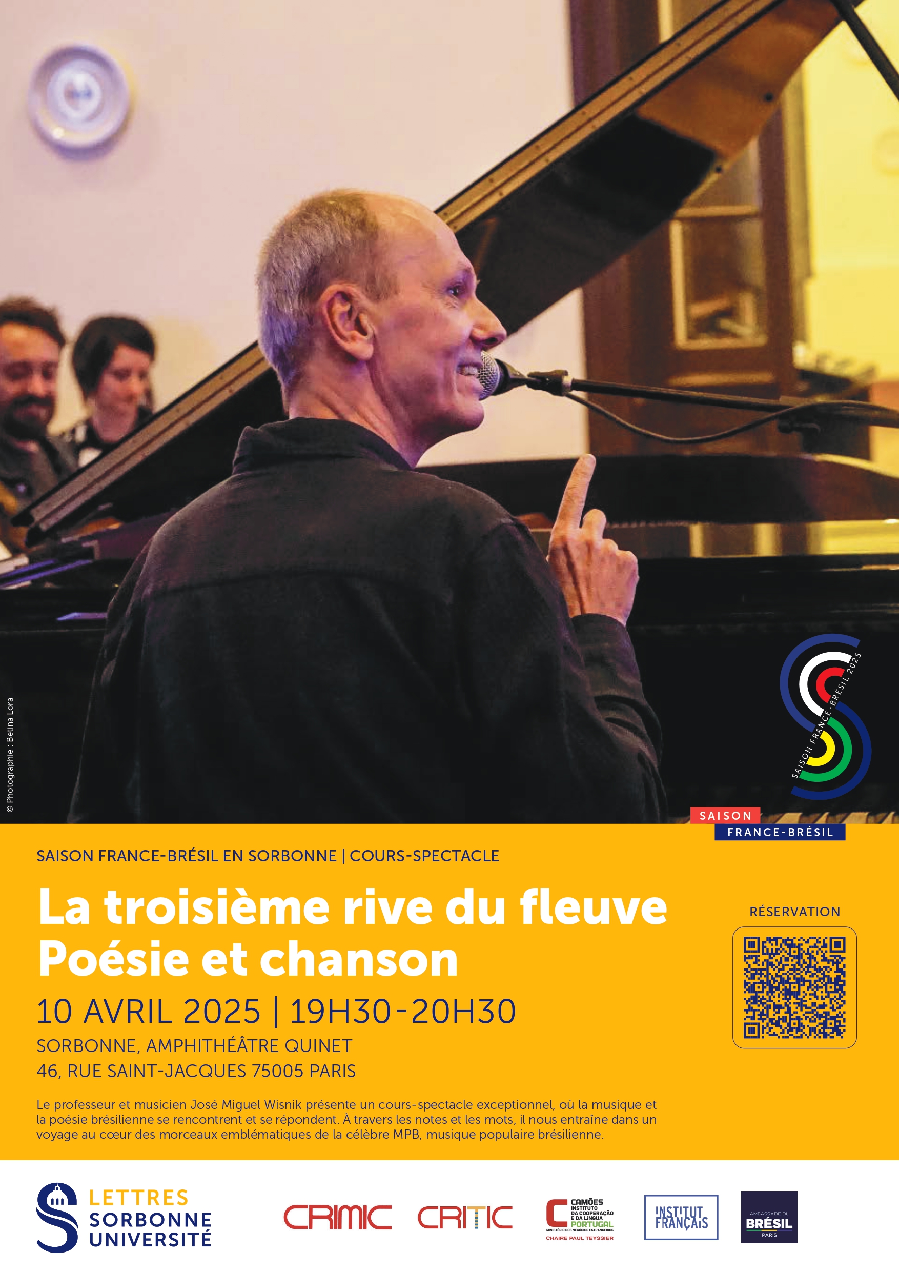 Cours-spectacle de José Miguel Wisnik « La Troisième rive du fleuve – Poésie et Chanson »